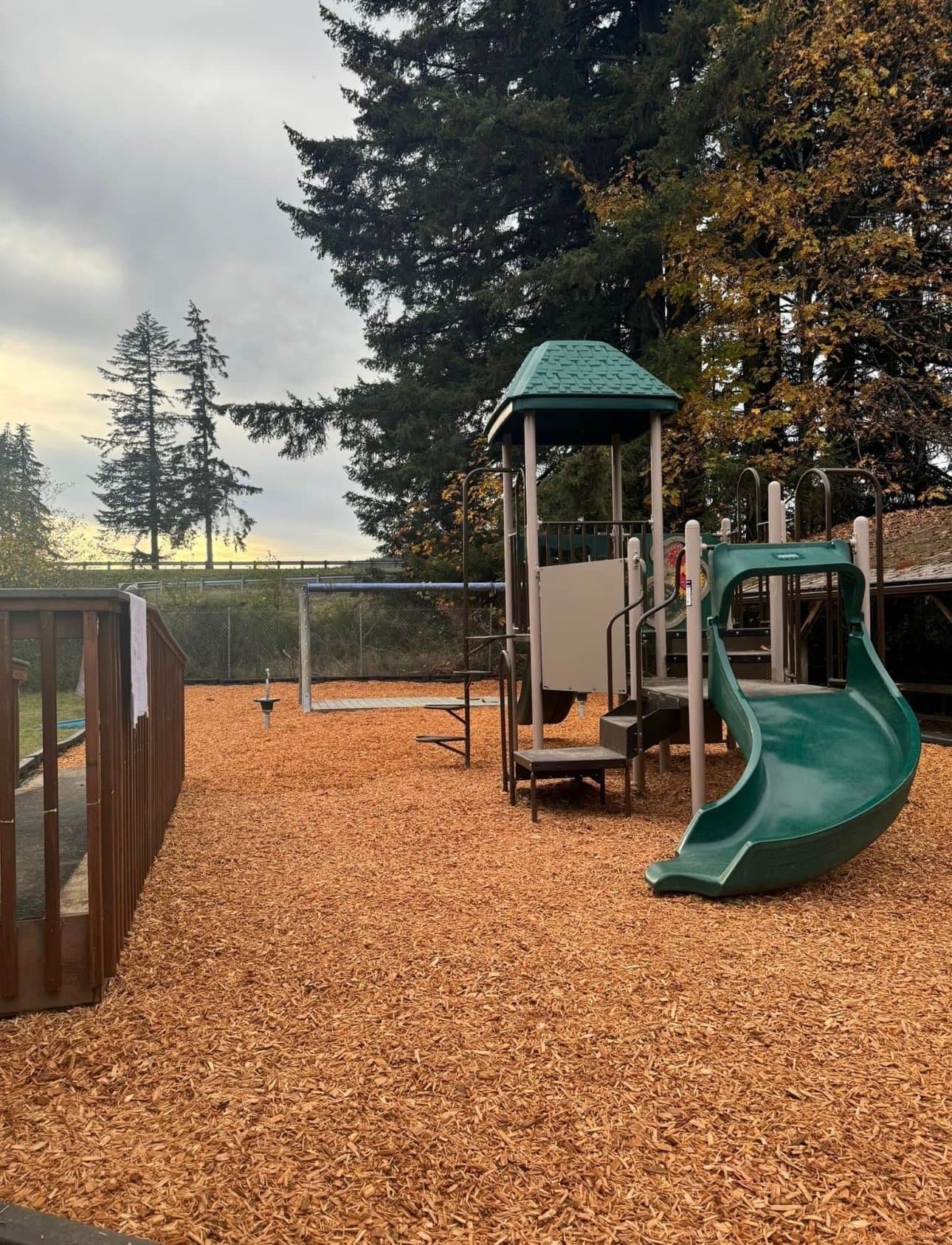 Playground area with fresh bark mulch groundcover