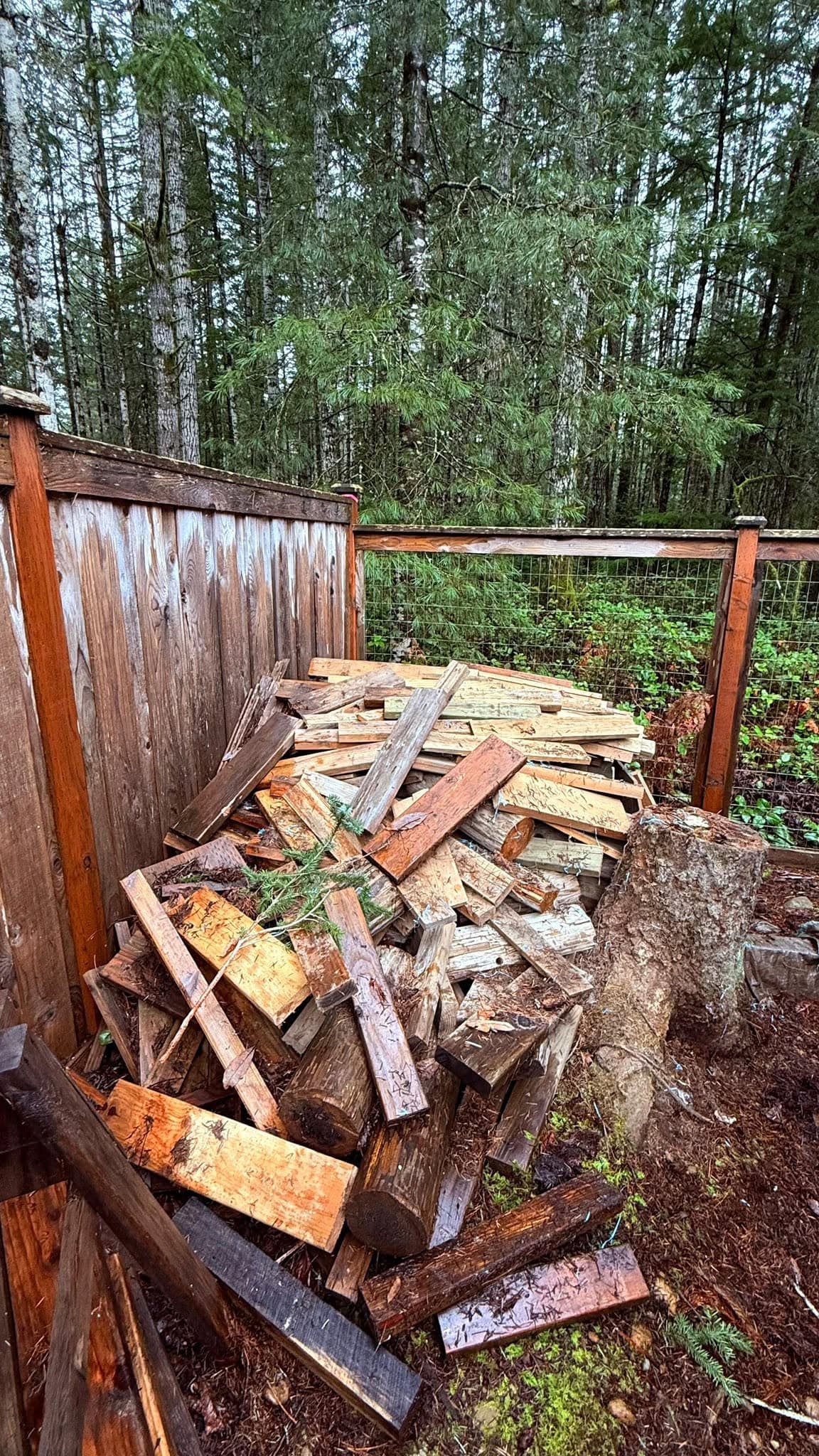 Pile of scrap lumber and debris ready for hauling